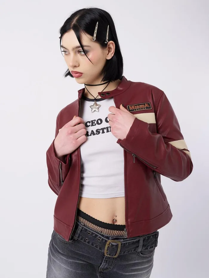 Women Minga London Jackets and Cardigans Chiara Red Vegan Racer Jacket