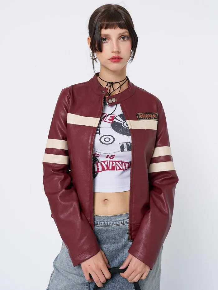 Women Minga London Jackets and Cardigans Chiara Red Vegan Racer Jacket