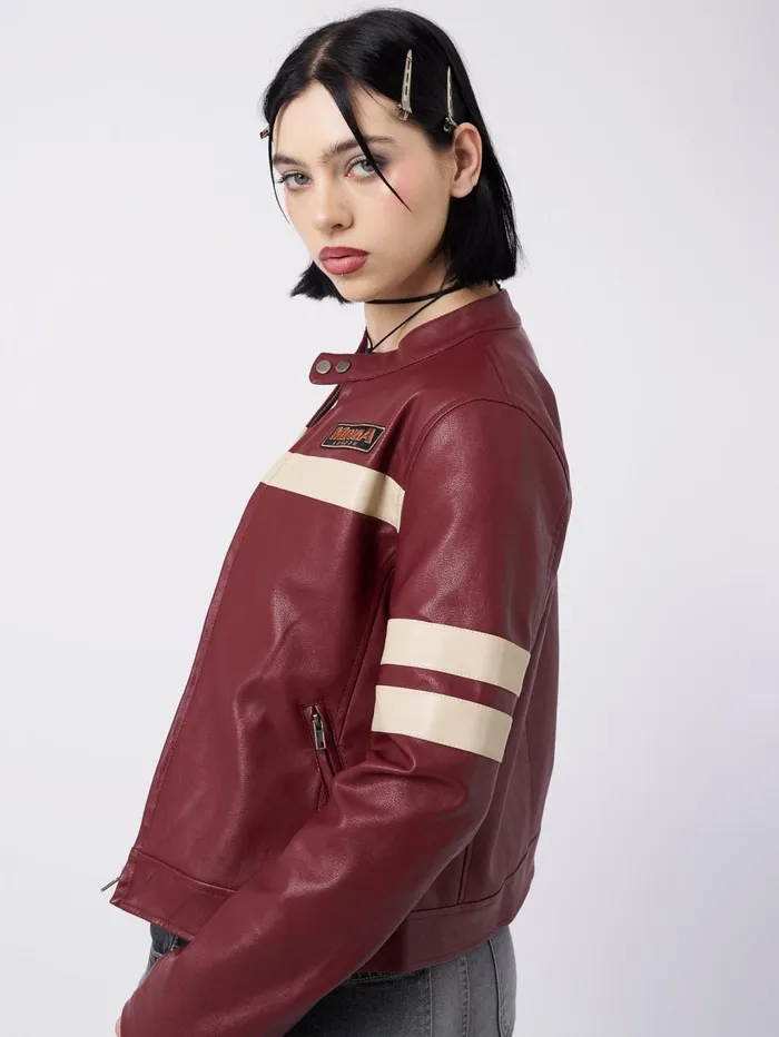 Women Minga London Jackets and Cardigans Chiara Red Vegan Racer Jacket