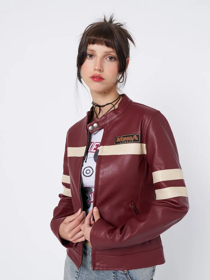 Women Minga London Jackets and Cardigans Chiara Red Vegan Racer Jacket