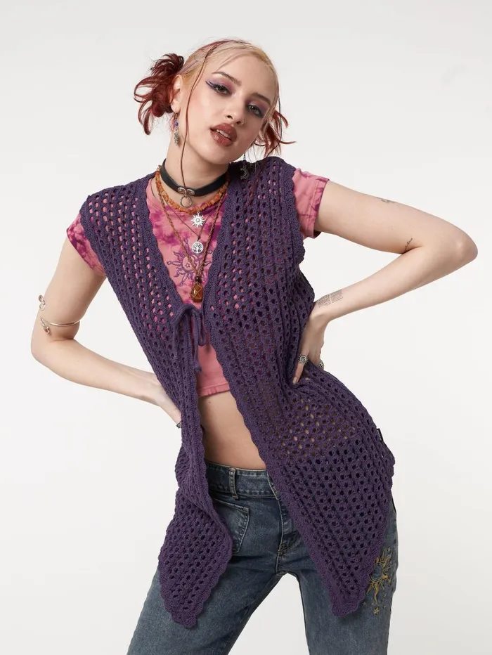 Women Minga London Jackets and Cardigans Elfie Tie Front Knit Sleveless Cardigan