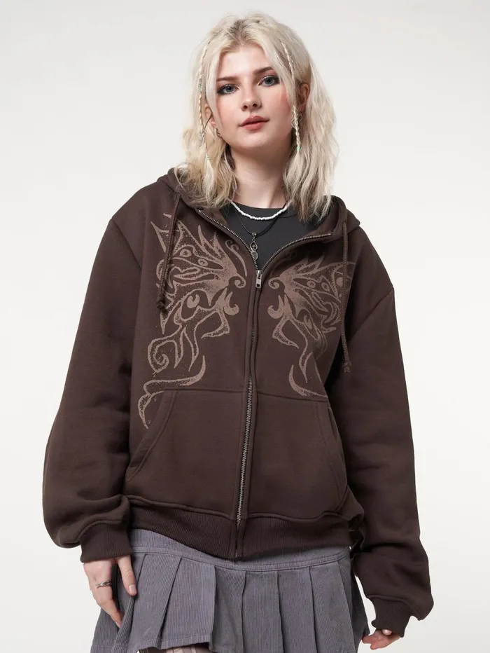 Women Minga London Jackets and Cardigans Fairy Wings Zip Up Hoodie