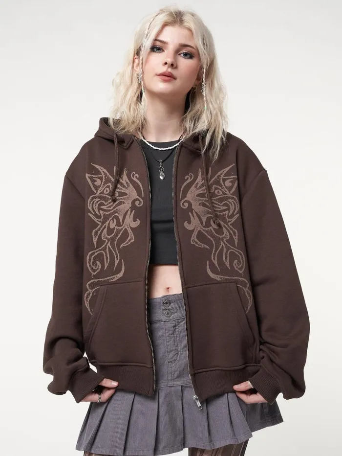 Women Minga London Jackets and Cardigans Fairy Wings Zip Up Hoodie
