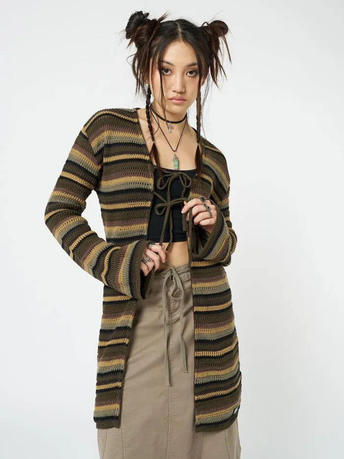 Women Minga London Knitwear Luna Forest Stripes Tie Front Knit Cardigan