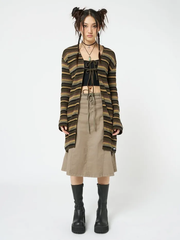 Women Minga London Knitwear Luna Forest Stripes Tie Front Knit Cardigan