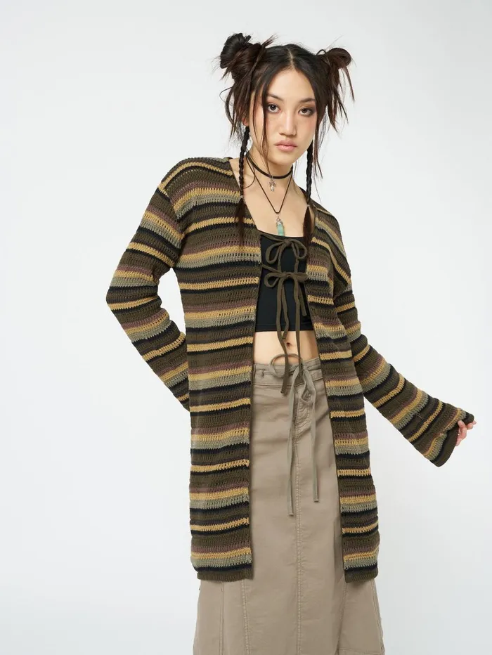 Women Minga London Knitwear Luna Forest Stripes Tie Front Knit Cardigan
