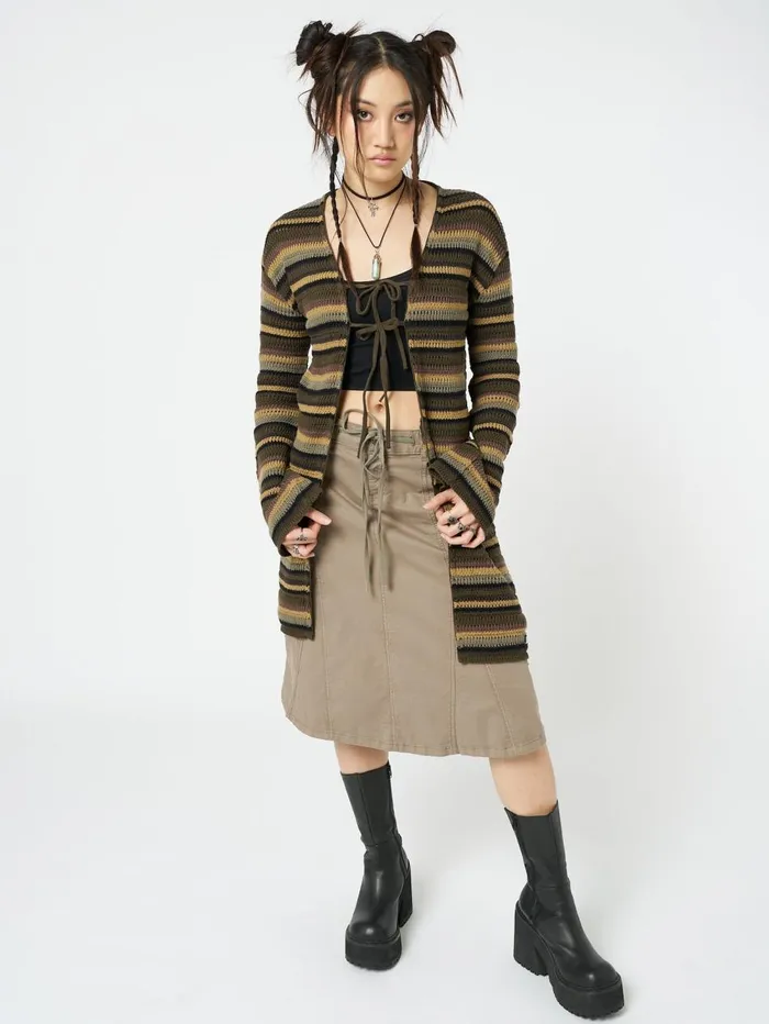 Women Minga London Knitwear Luna Forest Stripes Tie Front Knit Cardigan