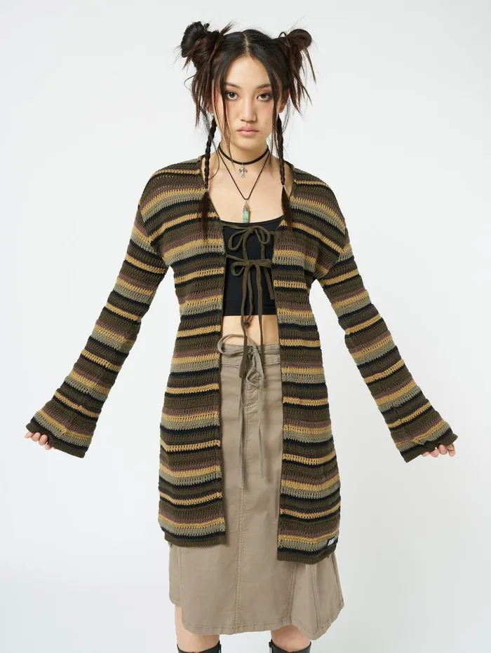 Women Minga London Knitwear Luna Forest Stripes Tie Front Knit Cardigan