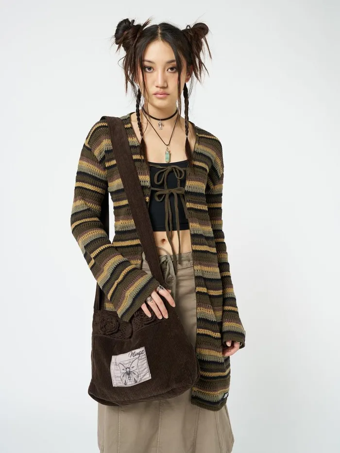 Women Minga London Knitwear Luna Forest Stripes Tie Front Knit Cardigan