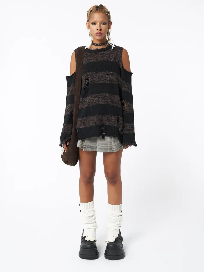 Women Minga London Sweaters and Hoodies Curtis Brown Black Striped Knit Jumper