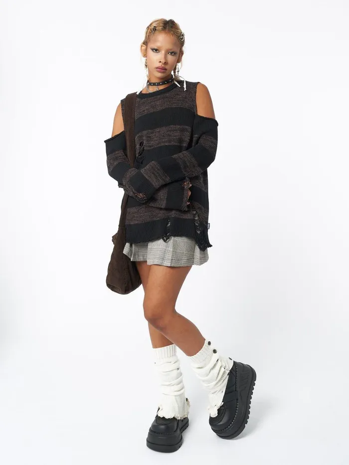 Women Minga London Sweaters and Hoodies Curtis Brown Black Striped Knit Jumper