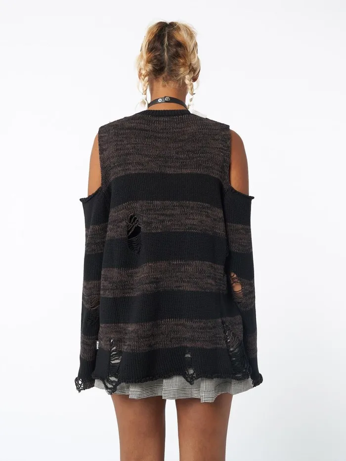 Women Minga London Sweaters and Hoodies Curtis Brown Black Striped Knit Jumper