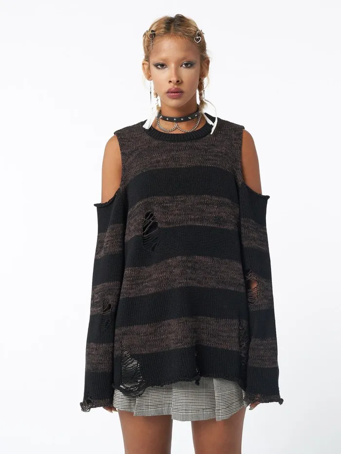 Women Minga London Sweaters and Hoodies Curtis Brown Black Striped Knit Jumper