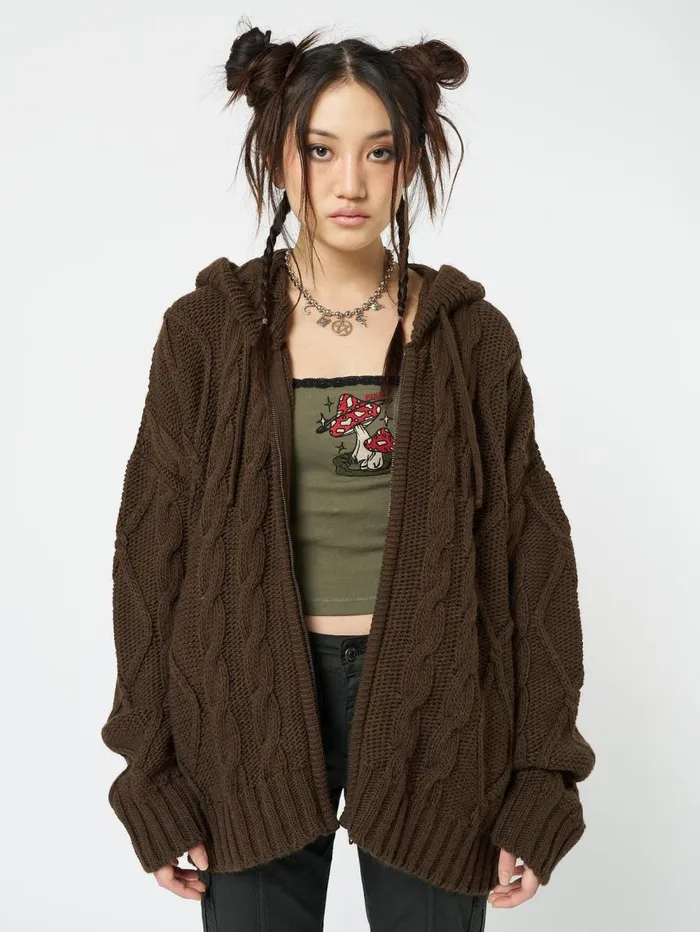 Women Minga London Sweaters and Hoodies Eli Brown Zip Up Cable Knit Cardigan