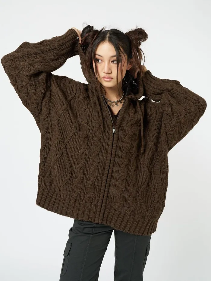 Women Minga London Sweaters and Hoodies Eli Brown Zip Up Cable Knit Cardigan