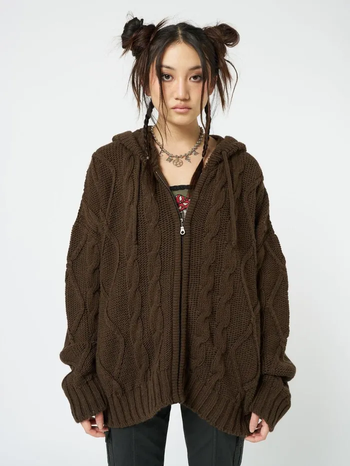 Women Minga London Sweaters and Hoodies Eli Brown Zip Up Cable Knit Cardigan