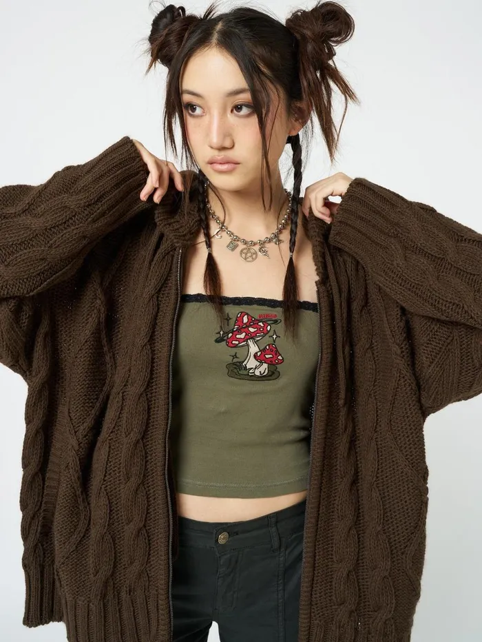 Women Minga London Sweaters and Hoodies Eli Brown Zip Up Cable Knit Cardigan