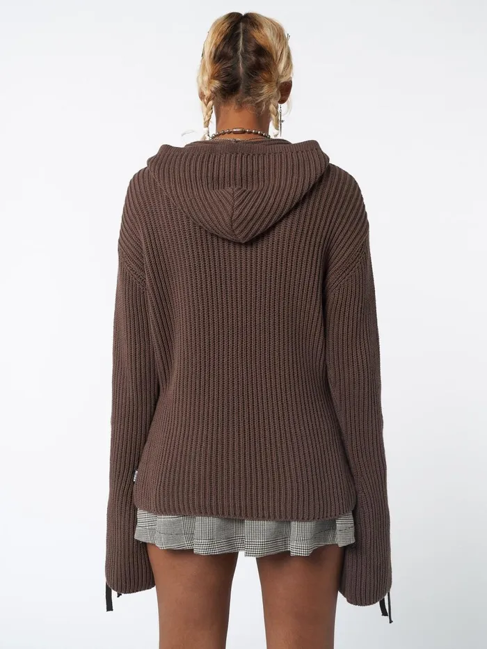 Women Minga London Sweaters and Hoodies Nixie Brown Lace Up Cardigan