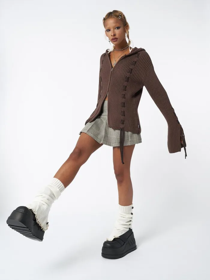 Women Minga London Sweaters and Hoodies Nixie Brown Lace Up Cardigan