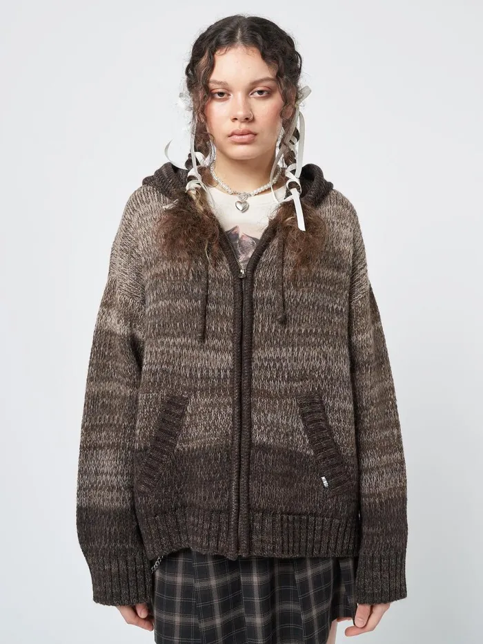 Women Minga London Sweaters and Hoodies Oyster Zip Up Hood Knit Cardigan