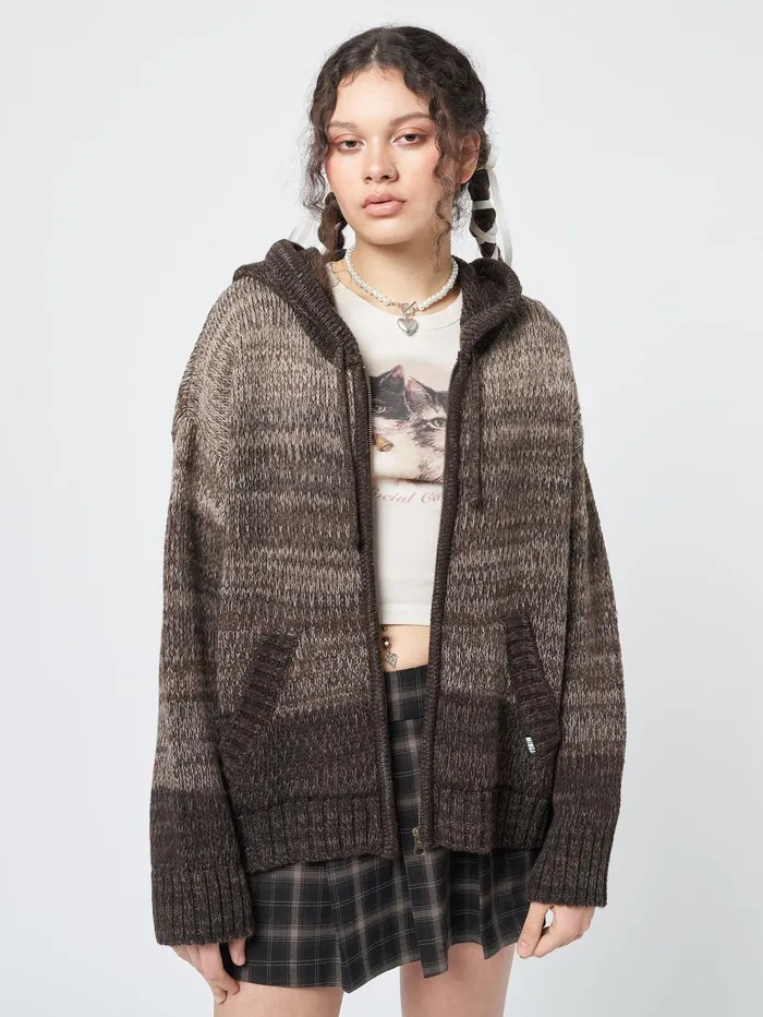 Women Minga London Sweaters and Hoodies Oyster Zip Up Hood Knit Cardigan