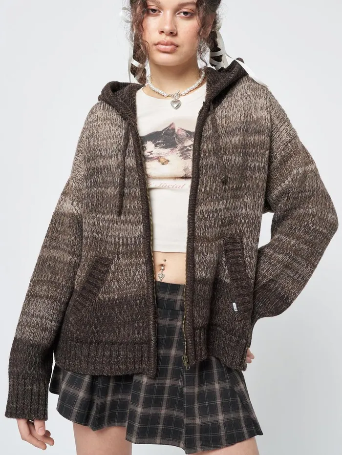 Women Minga London Sweaters and Hoodies Oyster Zip Up Hood Knit Cardigan