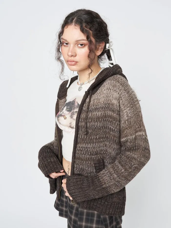 Women Minga London Sweaters and Hoodies Oyster Zip Up Hood Knit Cardigan