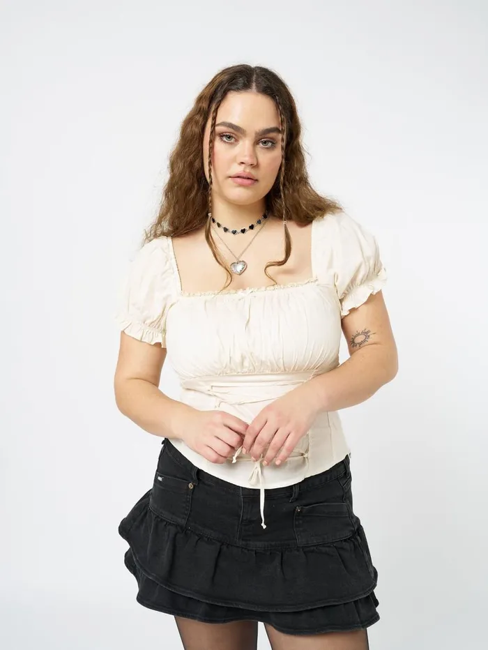 Women Minga London Tops and TShirts Aurora Cream Milkmaid Lace Up Top