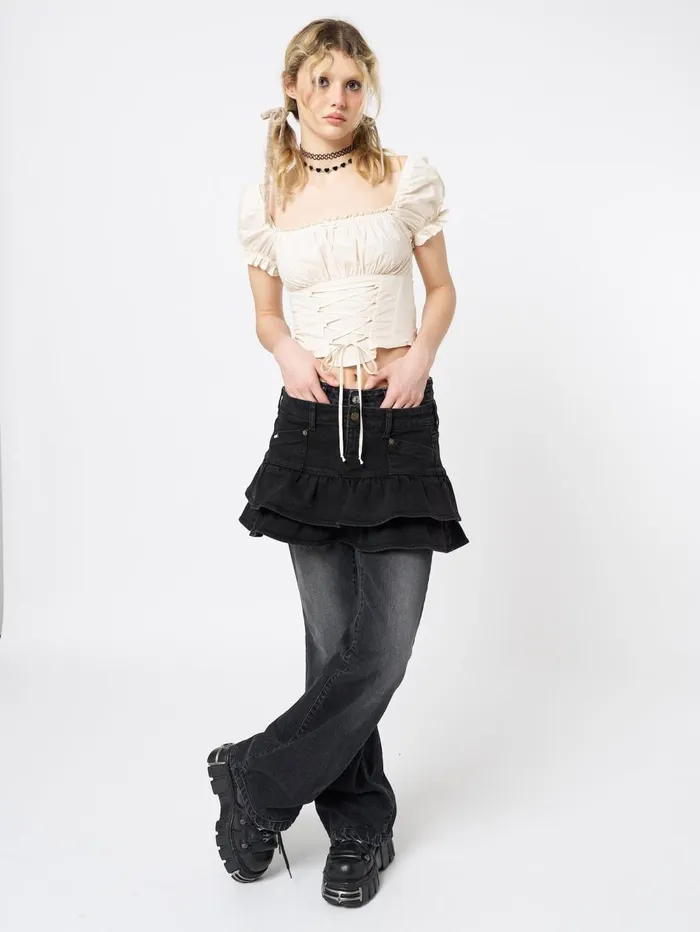 Women Minga London Tops and TShirts Aurora Cream Milkmaid Lace Up Top