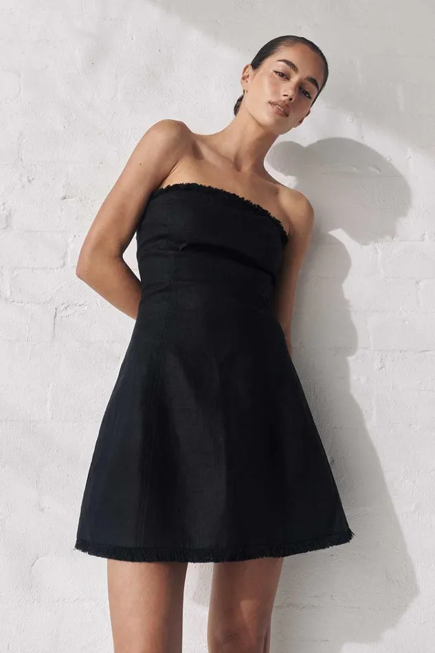 Women Mini Dresses DISSH ZAHARA BLACK FRINGED MINI DRESS
