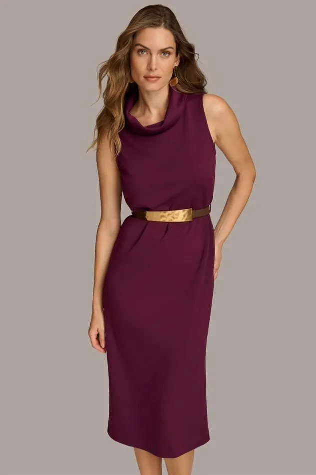Women MOCK NECK MIDI DRESS WITH BELT Elderberry Donna Karan New York Dresses And Jumpsuits Women MOCK NECK MIDI DRESS WITH BELT Elderberry Donna Karan New York Dresses And Jumpsuits