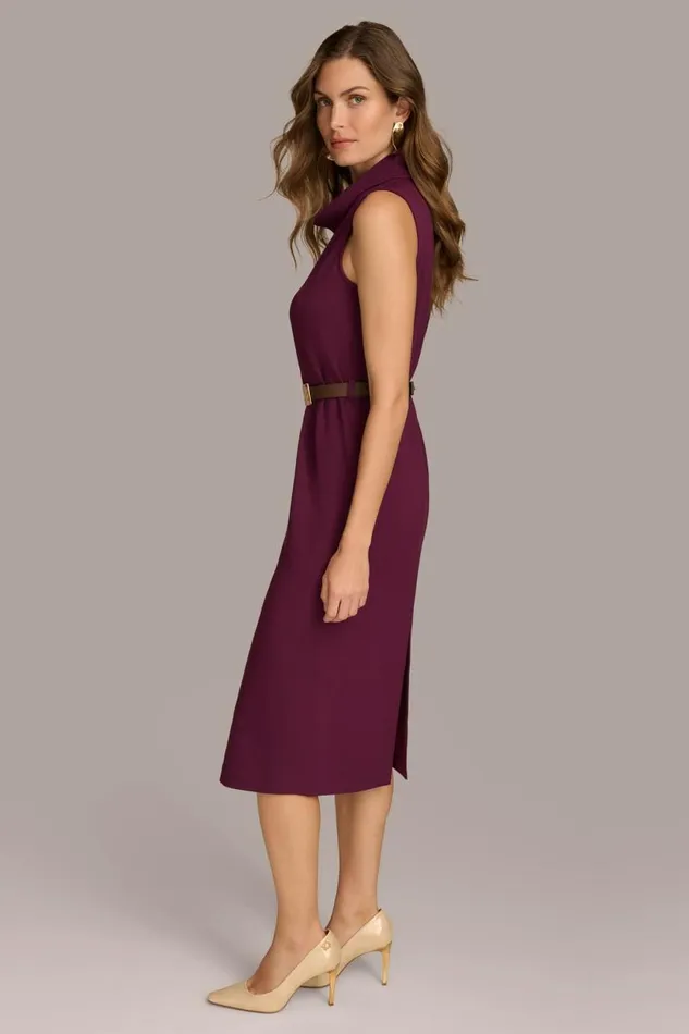 Women MOCK NECK MIDI DRESS WITH BELT Elderberry Donna Karan New York Dresses And Jumpsuits Women MOCK NECK MIDI DRESS WITH BELT Elderberry Donna Karan New York Dresses And Jumpsuits