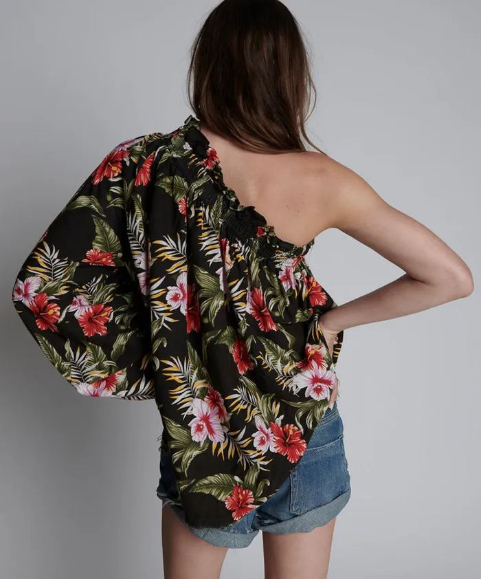 Women NIGHT FLOWER HAWAIIAN ONE SHOULDER TOP One Teaspoon Tops Women NIGHT FLOWER HAWAIIAN ONE SHOULDER TOP One Teaspoon Tops