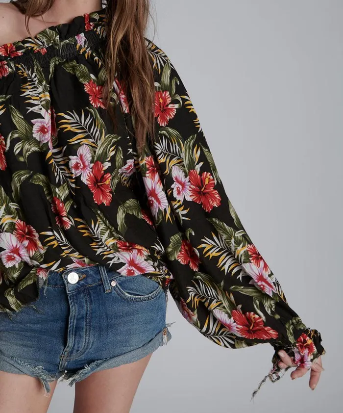 Women NIGHT FLOWER HAWAIIAN ONE SHOULDER TOP One Teaspoon Tops Women NIGHT FLOWER HAWAIIAN ONE SHOULDER TOP One Teaspoon Tops