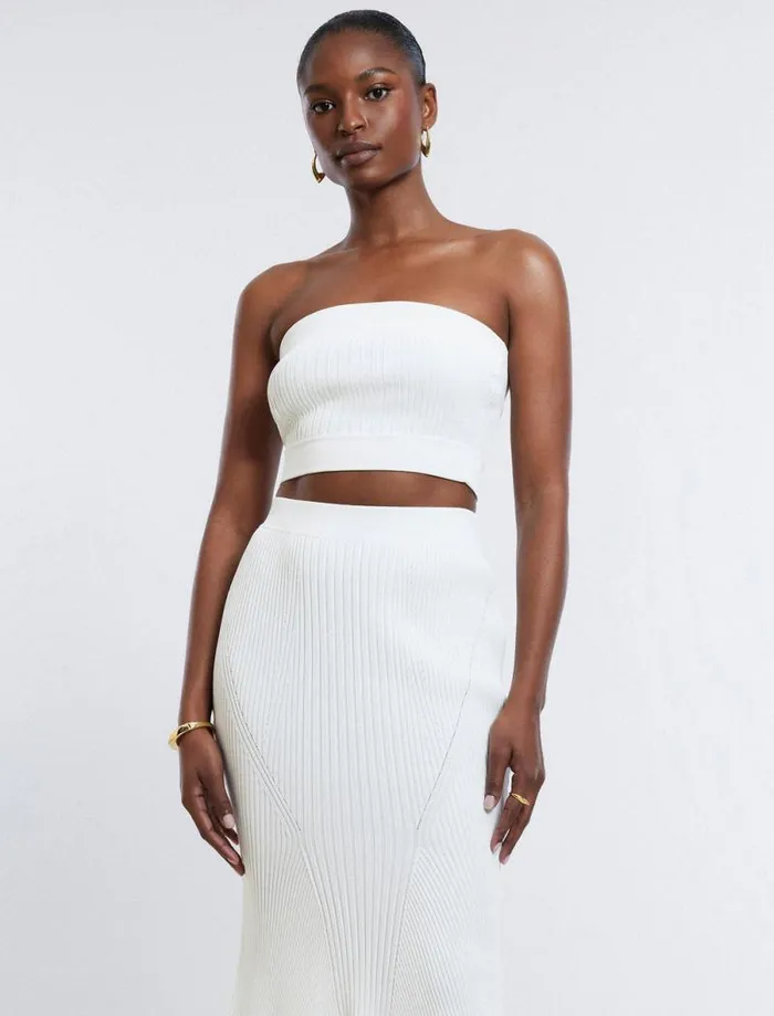 Women Nova Strapless Knit Crop Top Gardenia BCBG Tops