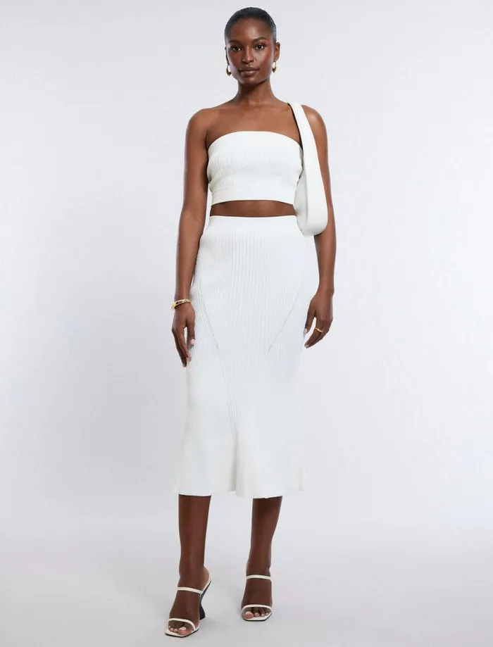 Women Nova Strapless Knit Crop Top Gardenia BCBG Tops