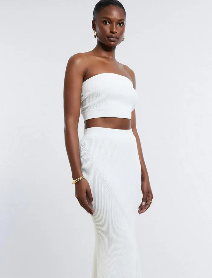 Women Nova Strapless Knit Crop Top Gardenia BCBG Tops