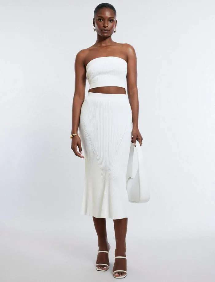 Women Nova Strapless Knit Crop Top Gardenia BCBG Tops