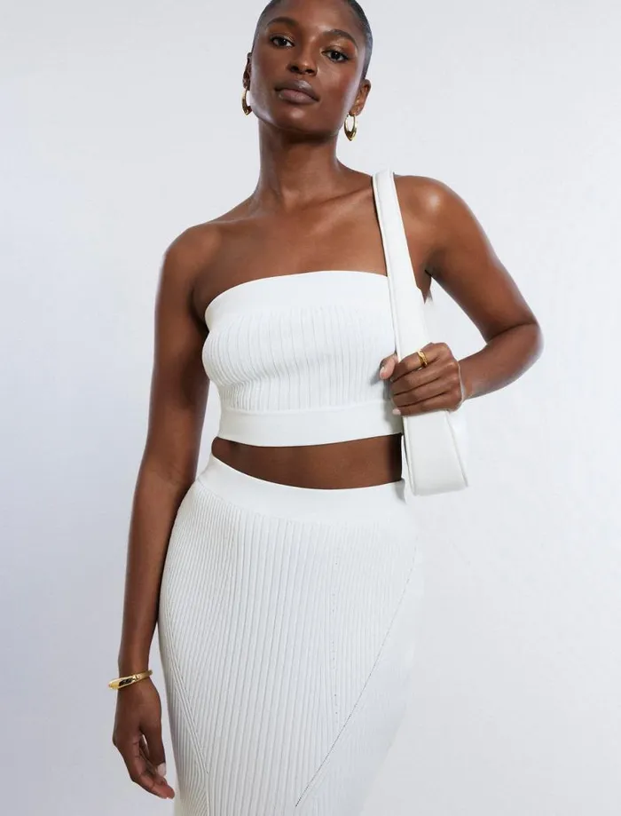Women Nova Strapless Knit Crop Top Gardenia BCBG Tops