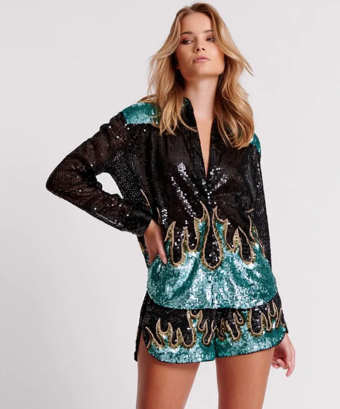 Women ON FIRE HAND SEQUIN WESTERN SHIRT One Teaspoon Shirts
