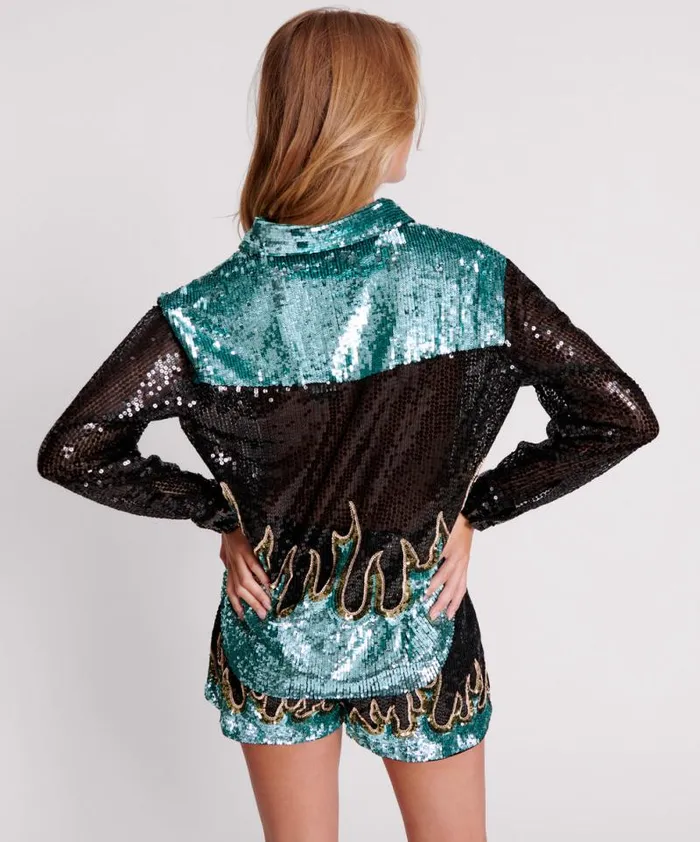 Women ON FIRE HAND SEQUIN WESTERN SHIRT One Teaspoon Shirts
