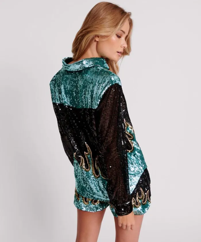 Women ON FIRE HAND SEQUIN WESTERN SHIRT One Teaspoon Shirts