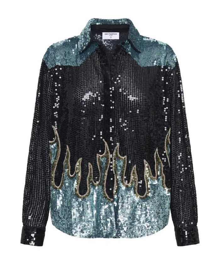 Women ON FIRE HAND SEQUIN WESTERN SHIRT One Teaspoon Shirts