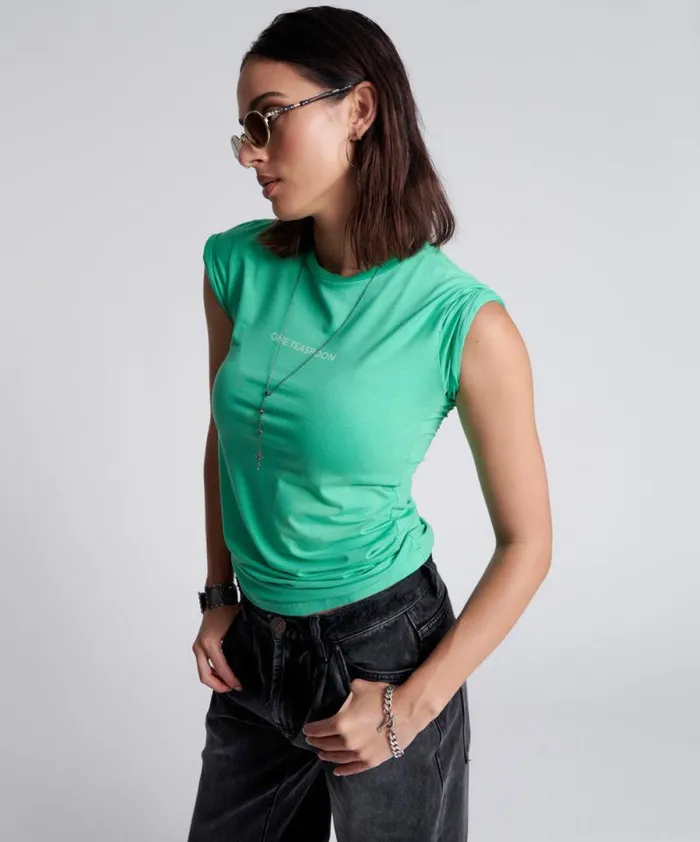 Women ONE TEASPOON FITTED LOGO TEE GREEN One Teaspoon Tees and Tanks Women ONE TEASPOON FITTED LOGO TEE GREEN One Teaspoon Tees and Tanks