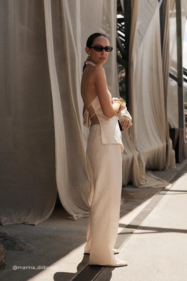 Women Pants DISSH NALA CREAM ELASTIC WAIST PANT