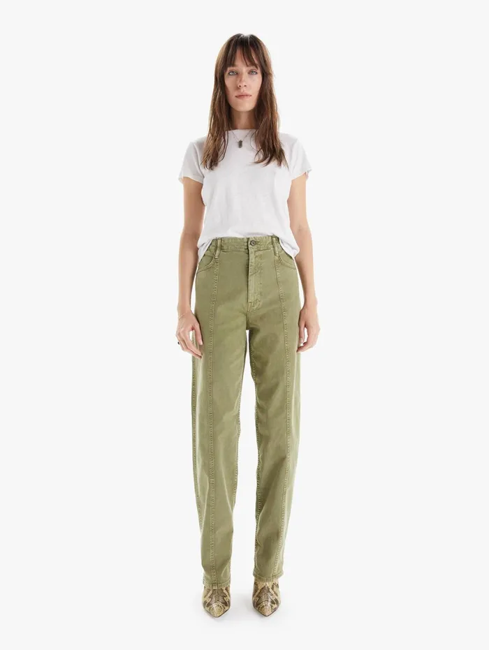 Women Pants Mother Denim High Waisted Seamed Curb Side Heel Medium Green