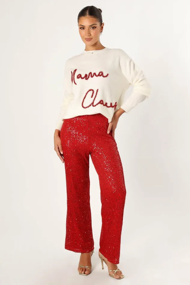 Women Pants Petal and Pup Lilianna Sequin Flare Pant Red