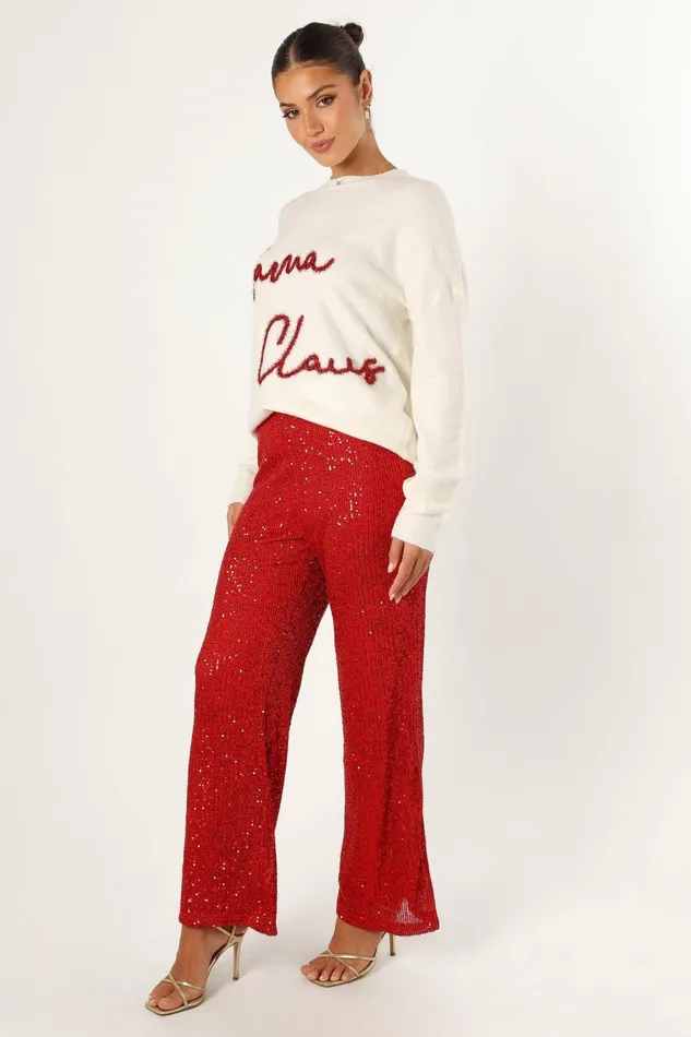Women Pants Petal and Pup Lilianna Sequin Flare Pant Red