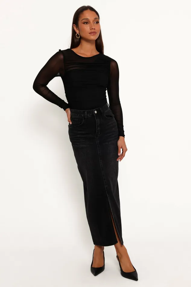 Women Petal and Pup Dana Denim Midi Skirt Black Wash Skirts