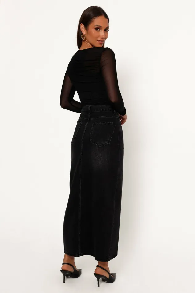 Women Petal and Pup Dana Denim Midi Skirt Black Wash Skirts